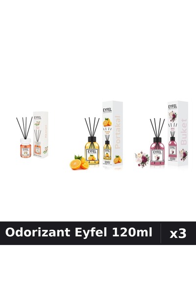 Eyfel Set 3 Odorizante Camera cu Betisoare 120ml - Acacia, Portocala, Bouquet
