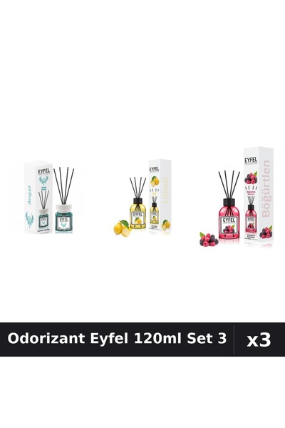 Eyfel Set 3 Odorizante Camera cu Betisoare 120ml - Angel, Lamaie, Fructe Padure