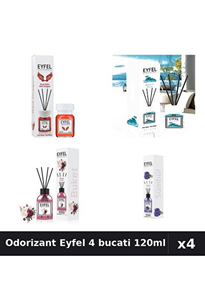 Eyfel Set 4 Odorizant Camera cu Betisoare 120ml - Red Dragon, Ocean, Bouquet,...