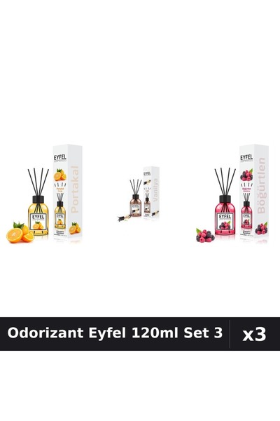 Eyfel Set 3 Odorizante Camera cu Betisoare 120ml - Portocala, Vanilie, Fructe...