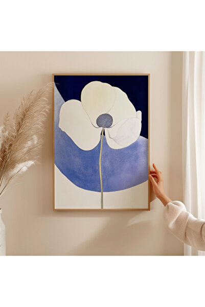 Tuba Decor Εικόνα με ξύλινο πλαίσιο ενός τεμαχίου, μπλε φόντο και λουλούδι
