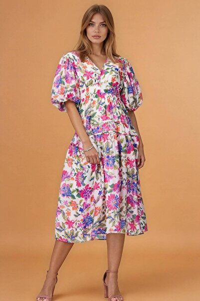 ROHBOUTIQUE Rochie midi de damă imprimată cu mâneci bufante Roh DR4816