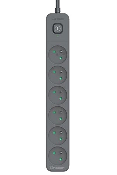 Tracer Power Line+ Power Strip 1.8 m (6 sockets) Graphite