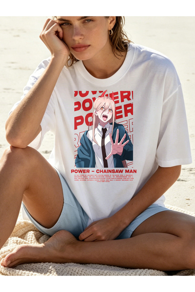 Fleck Womens T Shirts Power Chainsaw Man Anime Print Oversized Casual Summer Top