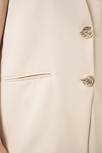 buğrahayalin Women's V-Neck Buttoned Beige Double Suit with Lining Detail