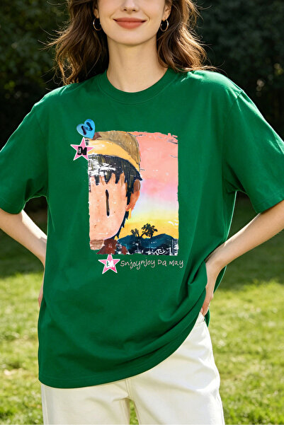 Fleck Womens T Shirts Anime Character Sunset Scene Graphic Print Oversized Ca...