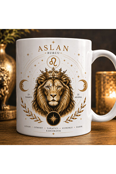 Art By Aslı Leo Zodiac Themed Mug – Ceramic Mug with Astrology and Zodiac Sig...