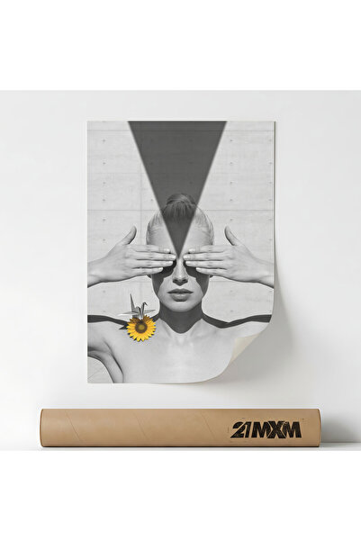 21mxm Poster Decorativ Tematică Minimal Geometry - 'Covered Eyes', Material T...