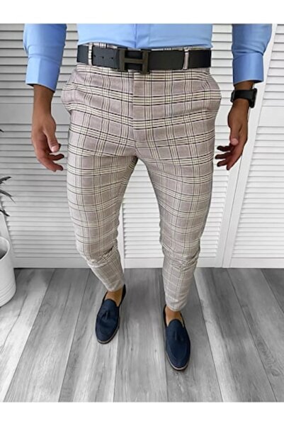 Gosse Elegant Plaid Trousers for Men, Beige 31