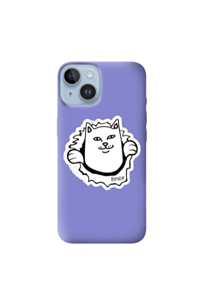 Other Apple iPhone 14 White cat Purple Colored Silicone TPU Θήκη