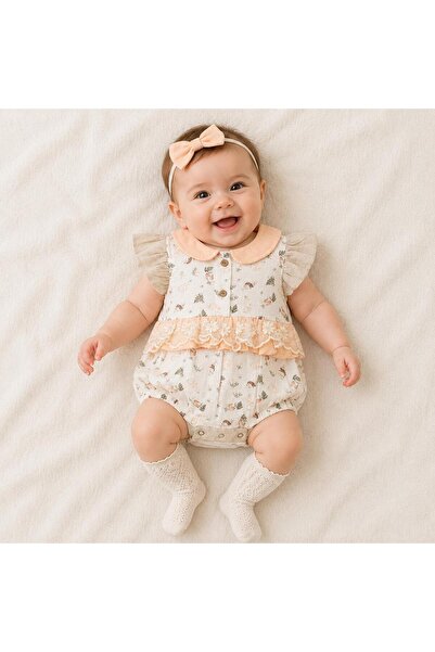 Afrababy KIZ BEBEK YAZLIK ŞIK RABBIT PATTERN ROMPER