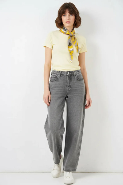 buğrahayalin Women's High Waist Denim Gray Trousers