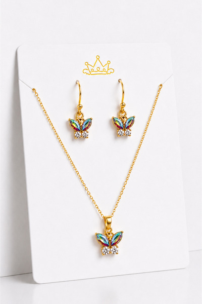 MakeWell Gold Colored Necklace and Earring Set with Butterfly Design