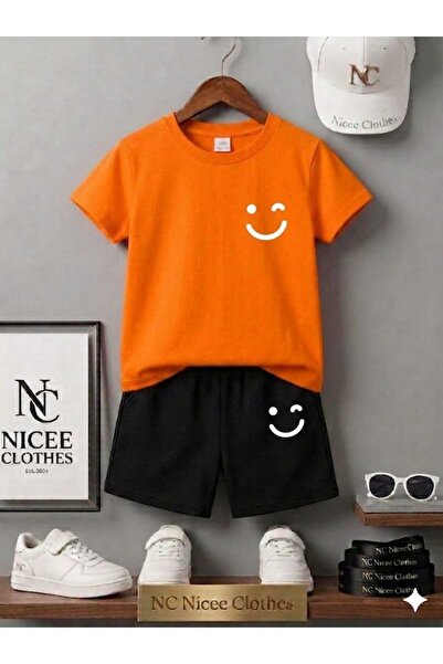 NC Nicee Clothes Summer Children's T-Shirt Shorts Unisex (White Smile Emoji P...