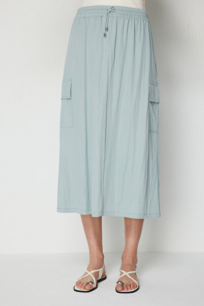 Ekol Elastic Waist Midi Skirt with Pocket-1234