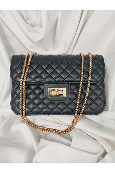 Leaf Accessory Black Baklava Quilted Classic Large Flap Bag with Gold Chain H...