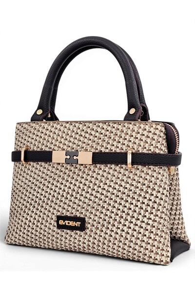 Evident Brown, Straw Look, Double Compartment, Crossbody Strap, Small, Hand a...