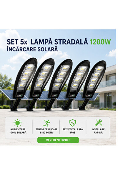 OEM SET 5x Lampa Stradala 1200W, Incarcare Solara (RO-V04)