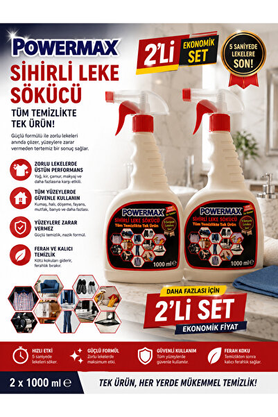 powermax Sihirli Leke Sökücü 1000 Ml x 2 Adet Güçlü Leke Çıkarıcı Çok Amaçlı ...