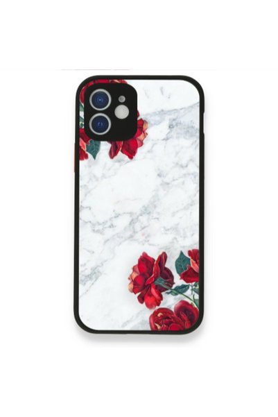 Other Apple iPhone 12 red roses marble Black Glossy Θήκη