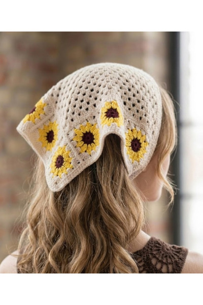 FioraWear Tığ İşi Görünümlü Çiçek Motifli Bandana/Saç Bandı