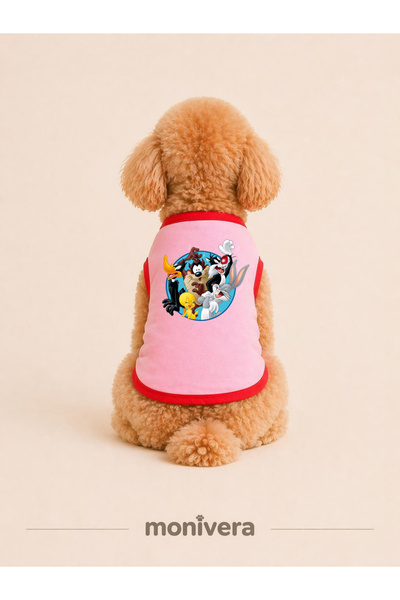 Modetra New Season Summer Looney Tunes Printed Colorful Ribbed Dog Outfit - U...