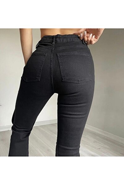 MAY JEAN بنطلون جينز ليكرا عالي الخصر ذو أرجل واسعة باللون الأسود لا يتلاشى ل...