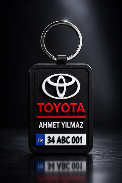 Viro3d Toyota Kişiye Özel İsimli Plakalı Anahtarlık - 3D Baskı Araba Anahtarlığı