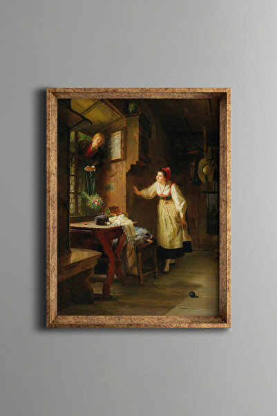 epiqart Romantic Encounter at the Window - Vintage Patterned Frame - Slim Model
