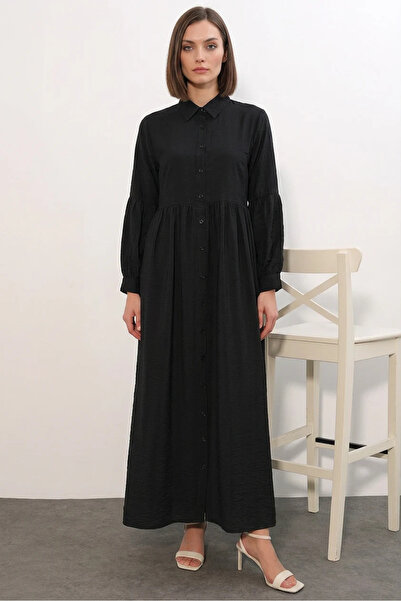 Generic Brand Women's Shirt Collar, Gathered Waist, Balloon Sleeves, Buttoned...