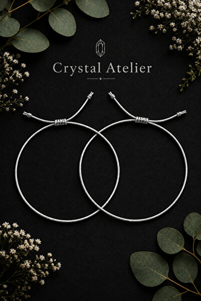 Crystal Atelier Gümüş Gri Renk İp Bileklik El Yapımı Ayarlanabilir Unisex Min...