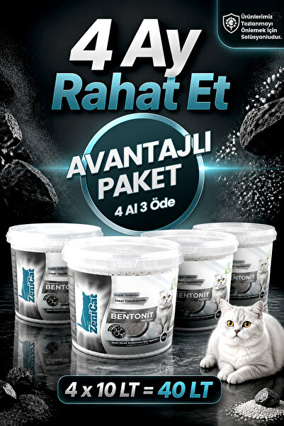 ZeniCat 4 Al 3 Öde! Aktif Karbonlu Bentonit Kedi Kumu– İnce Taneli, Güçlü Top...
