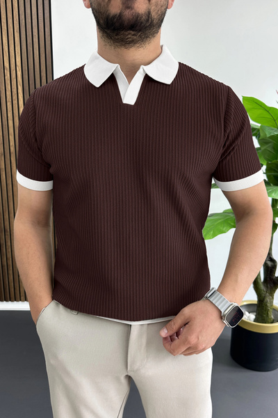 Edwox Men's Collared Colorful T-Shirt Burgundy Edw496