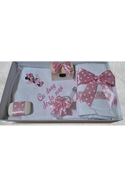 HUGBEBE Baptismal set, 7-piece Top Bottom Set , with muslin, Minnie pink