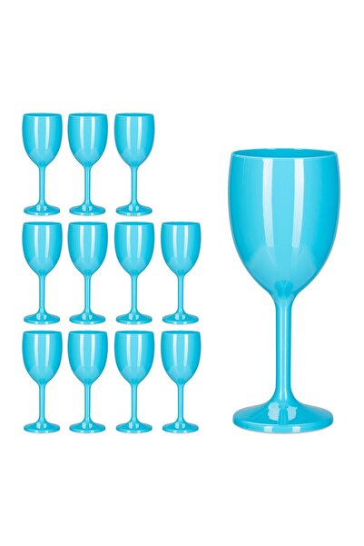 Happymax Set de 12 pahare de vin din plastic, turcoaz, 19 x 8 cm