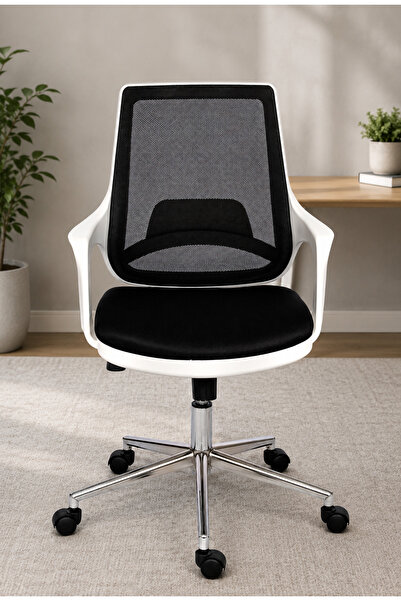TRENDCORE Ergonomik Fileli Ofis Çalışma Koltuğu Beyaz Gövde – Bel Destekli, T...