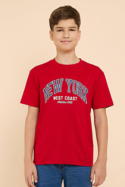 R&B Typography Print T-Shirt with Crew Neck and Short Sleeves