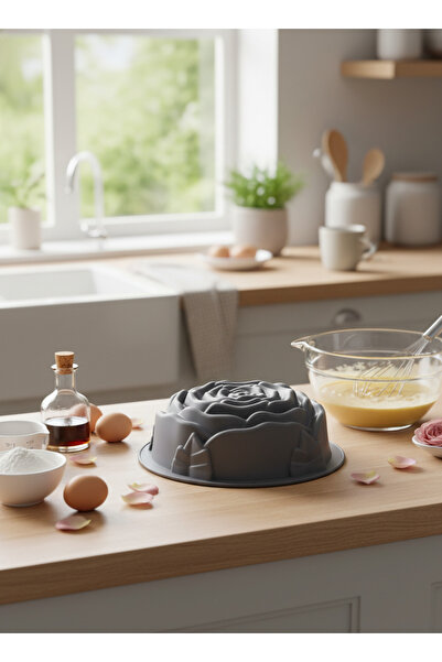Stork Silicone Rose Shaped Cake Mold - 23cm Non-Stick Heat-Resistant Large Fl...