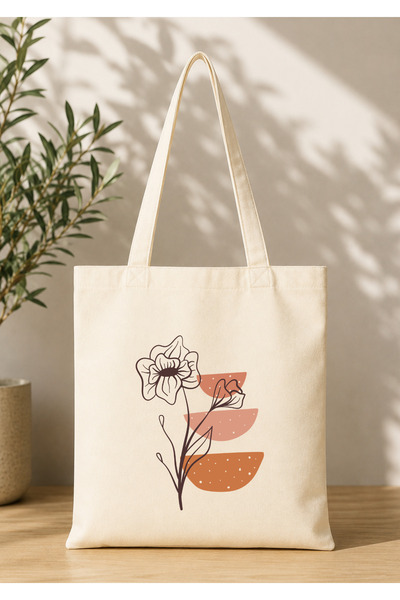 Eylül Design Vintage Boho Patterned Printed Raw Fabric Bag Organic Tote Bag