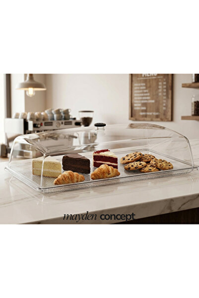 Mayden Concept Şeffaf Kapaklı Büyük Boy Sunum Fanusu (32,5 x 52,7 Cm) - Kafe,...