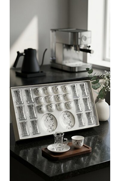 Generic 36Pcs Luxurious Embossed Glass and Porcelain Tea and Coffee Set - Ser...