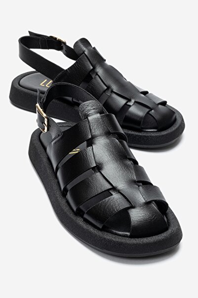 LuviShoes Γυναικεία σανδάλια JOURA Μαύρα από Γνήσιο Δέρμα με κλειστό μπροστιν...