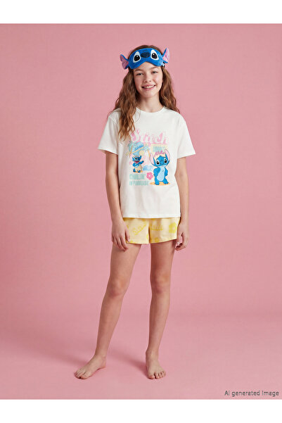 LC Waikiki Set de pijamale scurte pentru fete, cu imprimeu Stitch