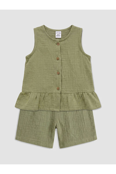 LC Waikiki Crew Neck Baby Girl Blouse and Shorts 2-Piece