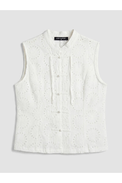 LC Waikiki White Hakim Collar Embroidered Women's Shirt