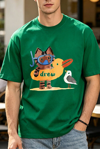 Fleck Cute Animal Cartoon Design T Shirts For Men Drew Text With Cat Duck And...