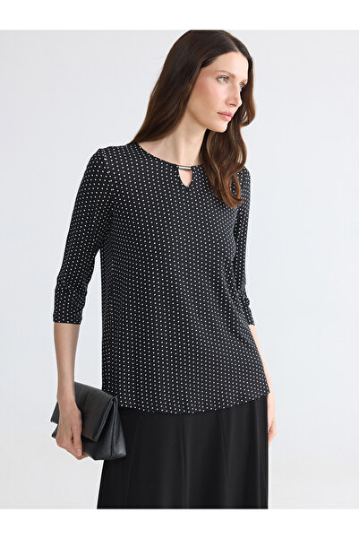 LC Waikiki Black Crew Neck Polka Dot Blouse