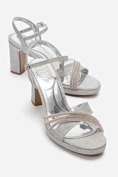 LuviShoes Jarena Silver Glitter Stone Women's Heeled Shoes