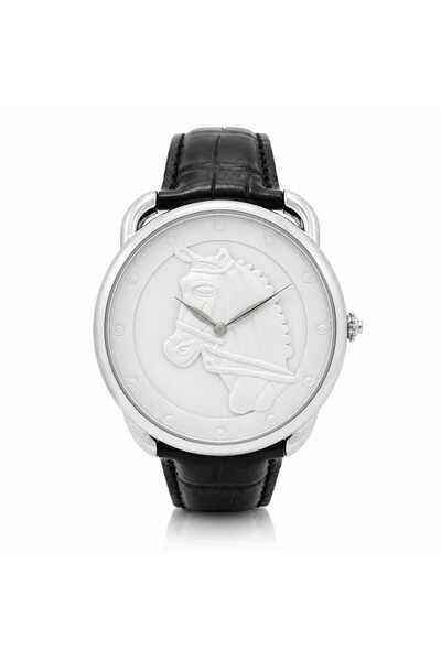 Watch Ceas barbatesc elegant cu motiv cal reliefat, curea neagra si cadran ar...