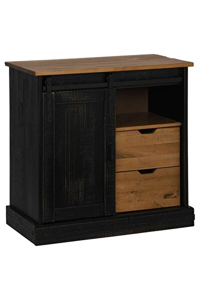 vidaxl Bufetă HALDEN cu uşă glisantă neagră 80x40x80 cm lemn masiv
